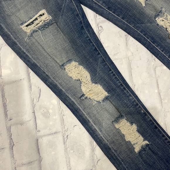 7 For All Mankind Roxanne Jeans Skinny Straight Distressed Mid-Rise Denim - Picture 6 of 14